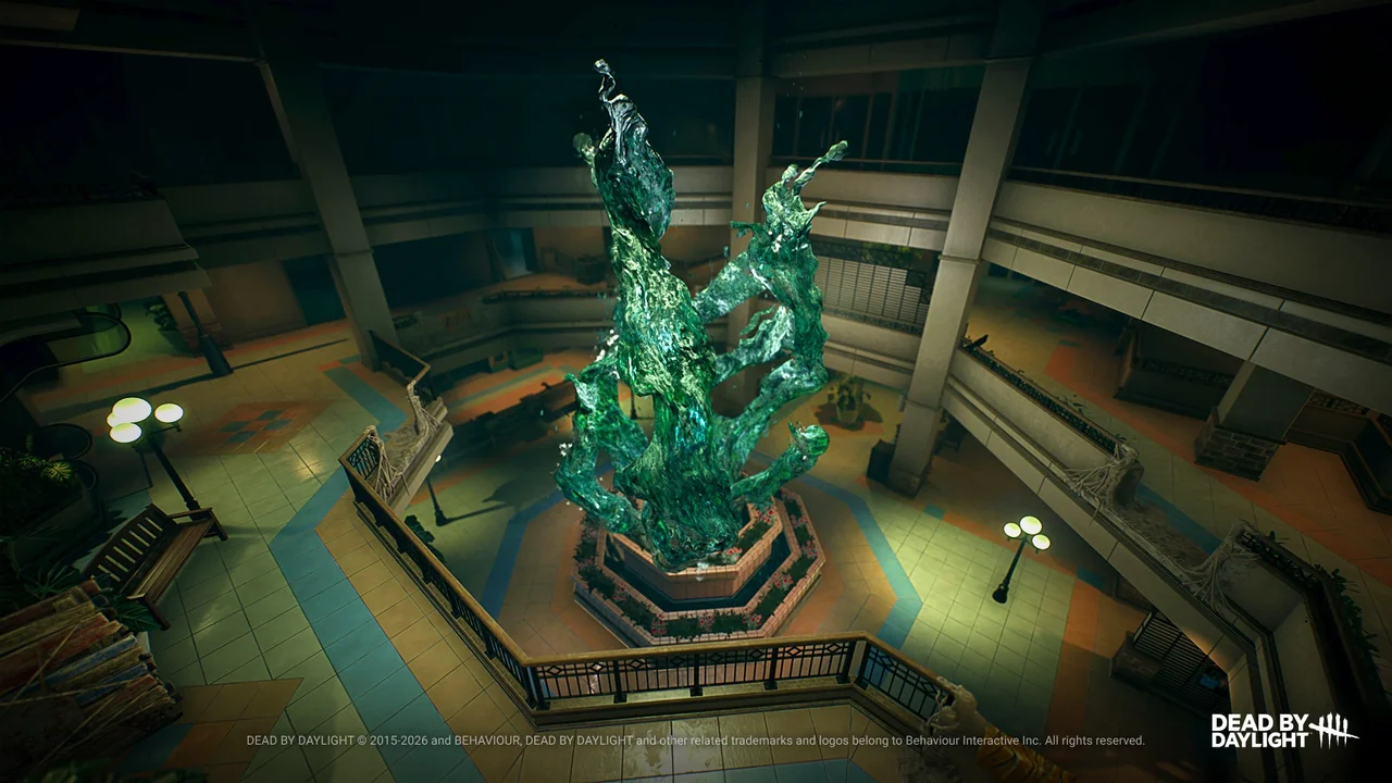 The indoor shopping mall environment of Hartshorne Mall in Dead by Daylight